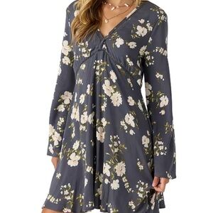 O'Neill Gray Floral Long Sleeve Dress - Stevie Dress - Periscope